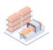 Automated packaging conveyor belt isometric illustration