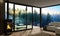 Automatic black sliding doors forest villa patio facade