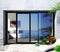 Automatic black sliding doors sea villa patio facade mockup