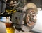 Automatic change of brake fluid in a car service.