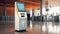 Automatic check-in machine in airport, boarding pass printer. Self-registration or registration online.