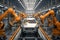 Automatic Construction. Automobile assembly line production, Car Factory, Automated Robot Arm