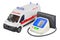 Automatic Digital Blood Pressure Monitor with ambulance van. 3D rendering