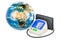 Automatic Digital Blood Pressure Monitor with Earth Globe. 3D rendering