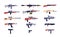 Automatic guns. Battle game weapons. Pistol, shotgun and launcher, rifles. Cartoon vector gun collection