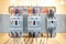 Automatic high voltage electric circuit breaker switch install at electrical power control cabinet for supply to machine or