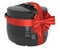 Automatic Multicooker with red ribbon and bow. Gift concept, 3D rendering