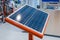 Automatic photovoltaic solar panel working at modern technology exhibition