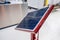 Automatic photovoltaic solar panel working at modern technology exhibition