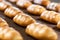 Automatic production line bakery Baked breads from hot oven