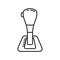 Automatic transmission, car gearbox icon. Linear logo of gear shift with button. Black simple illustration of shift knob, lever