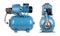 Automatic water supply station, water supply, relay hoses wire. Isolate white background. Iron pump casing, pressure