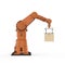 Automation factory or cargo with 3d rendering robotic arm carry cardboard box