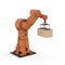 Automation factory or cargo with 3d rendering robotic arm carry cardboard box