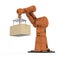 Automation factory or cargo with 3d rendering robotic arm carry cardboard box