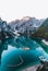 Automn Vibes Drone shot in the italien dolomites. Lago di Braies, South Tyrol