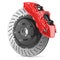 Automobile brake disk and red caliper