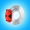 Automobile braking system.Car part steel brake disk on blue gradient background 3d