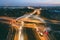 Automobile bridge in the evening in the city, top view. Wroclaw, Poland