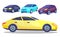 Automobile collection, set of colorful modern cars, automobiles from front and side, vehicle