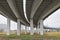 Automobile overpass on concrete supports. Modern road infrastructure.