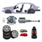 Automobile part, work equipment, accessory set