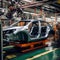 Automobile production line. Car body repair series. Modern automobile factory. Generative AI