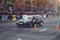 Automobile slalom and drift competitions in the city center, car on the road with cones