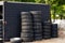 Automobile tires stacked ready for use