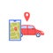 automobile vehicle and mobille app with map and location mark