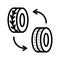 Automobile wheel changing glyph flat line icons. Seasonal Tyre Fitting. Simple flat vector illustration for web site or mobile app