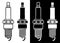 automotive spark plug. Icon in a flat and linear style. Replacement of car parts in a service center. Vector