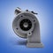 Automotive turbocharger turbine 3d render on blue gradient