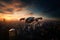 Autonomous aerial vehicle flying over the city of New York at sunset. Aerial transportation. Ai Generative illustration