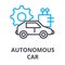 Autonomous car thin line icon, sign, symbol, illustation, linear concept, vector