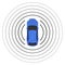 Autonomous car top view futuristic system guidance above. Autonomous car park smart assist icon.