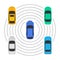 Autonomous car top view futuristic system guidance above. Autonomous car park smart assist icon.