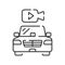 Autonomous car with video camera black line icon. DVR, driving observation concept. Driverless auto. Pictogram for web page,
