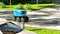 Autonomous delivery robot drives along the street