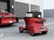 Autonomous delivery robot in front of the garage waiting for picking pizza