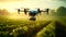 Autonomous drone conducts irrigation of crops, providing an optimal level of humidity