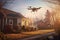 autonomous drone delivering package to doorstep