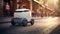 Autonomous food Delivery Vehicle driving in the city. Self driving delivery robot car