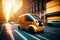 Autonomous futuristic delivery yellow car, illustration ai generative