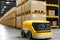 Autonomous robot transportation in modern large warehouse.