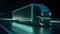 Autonomous Semi Truck with Cargo Trailer Drives at Night on the Road with Sensors Scanning Surrounding. Generative AI