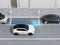 Autonomous SUV is parallel parking into parking lot at roadside