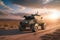 autonomous vehicle delivering drone to a battlefield, where it will deliver crucial supplies to soldiers