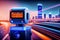 Autonomously acting robot with laser scanner observes the traffic on a freeway that can be seen out of focus in the background and