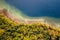 Autum Fall Top view from Drone of Lake Tegernsee and colorful Forest with trees. Lake Shore in bavaria